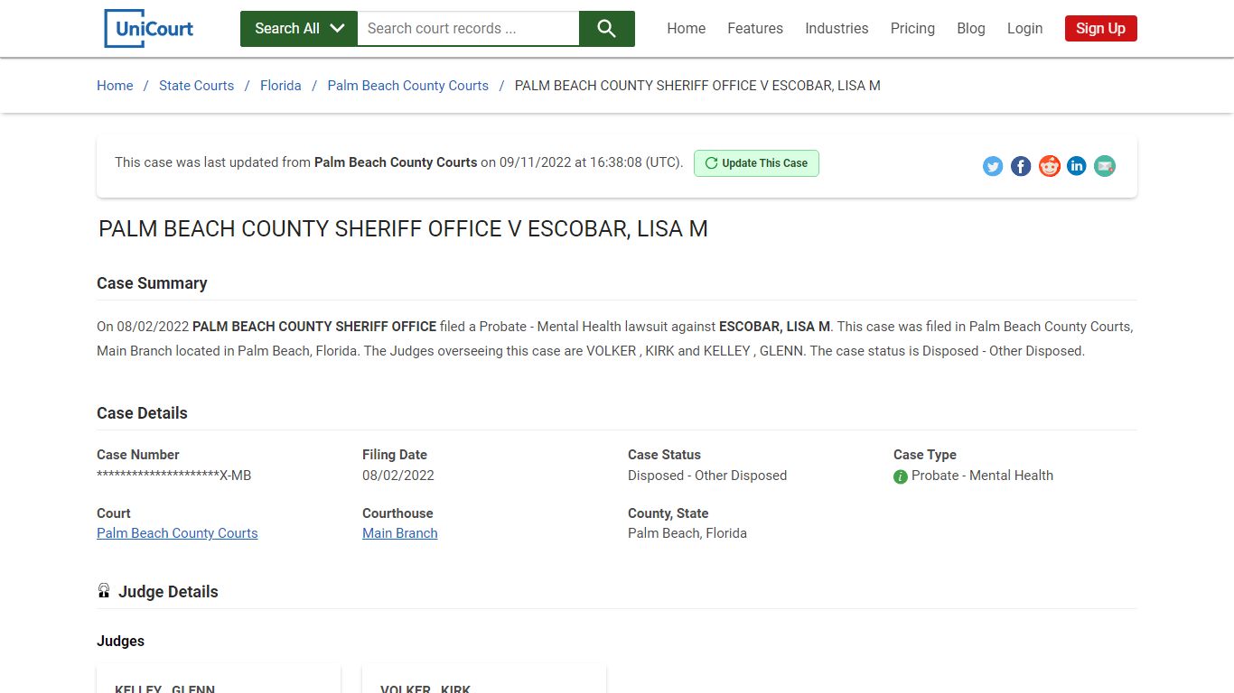 PALM BEACH COUNTY SHERIFF OFFICE V ESCOBAR, LISA M | Court Records ...